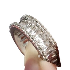 Silvertone Baguette Rhinestone Band Ring